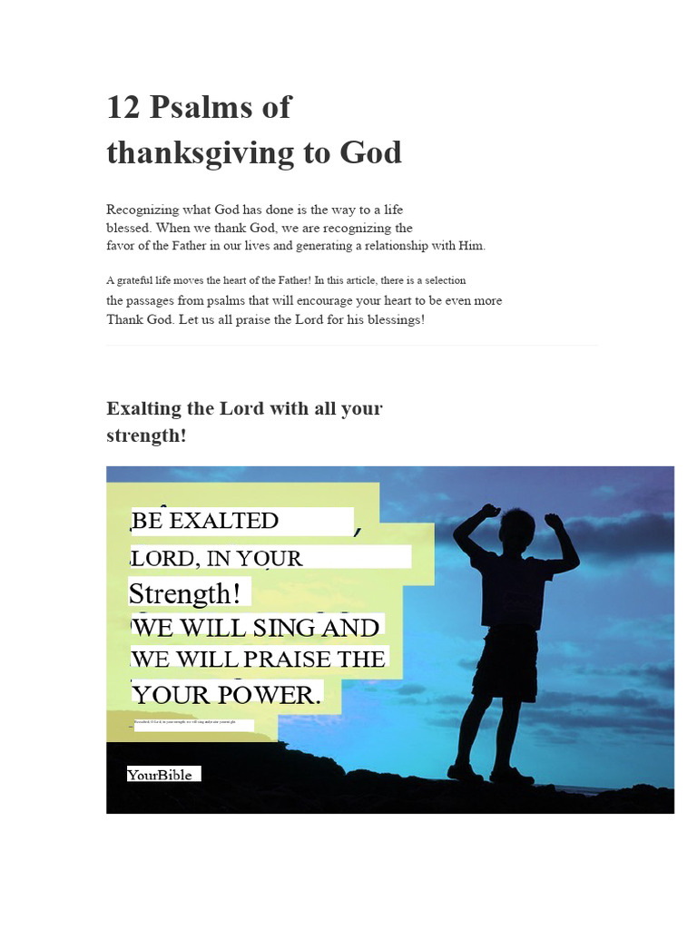 12 Psalms for Thanksgiving to God | PDF | Gratitude | Religious Belief ...