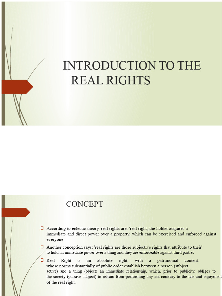 INTRODUCTION TO REAL RIGHTS | PDF | Property | Justice