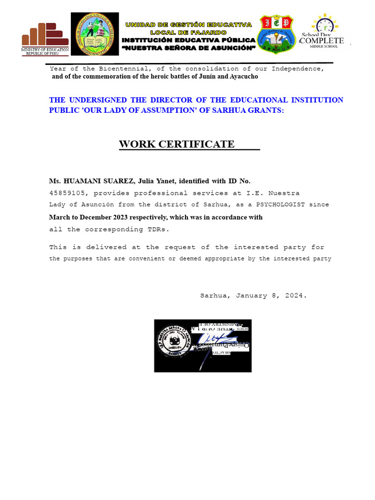 Work Certificate 2024.Docx | PDF