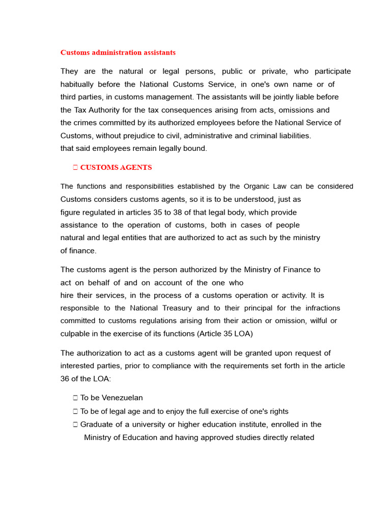Customs Administration Roles and Regulations | PDF | Customs | Courier