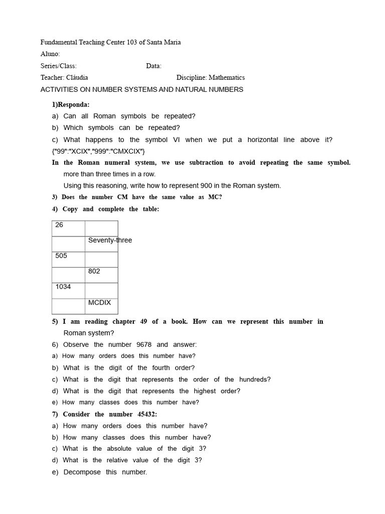 Math Activities on Number Systems | PDF | Numbers | Mathematical Concepts