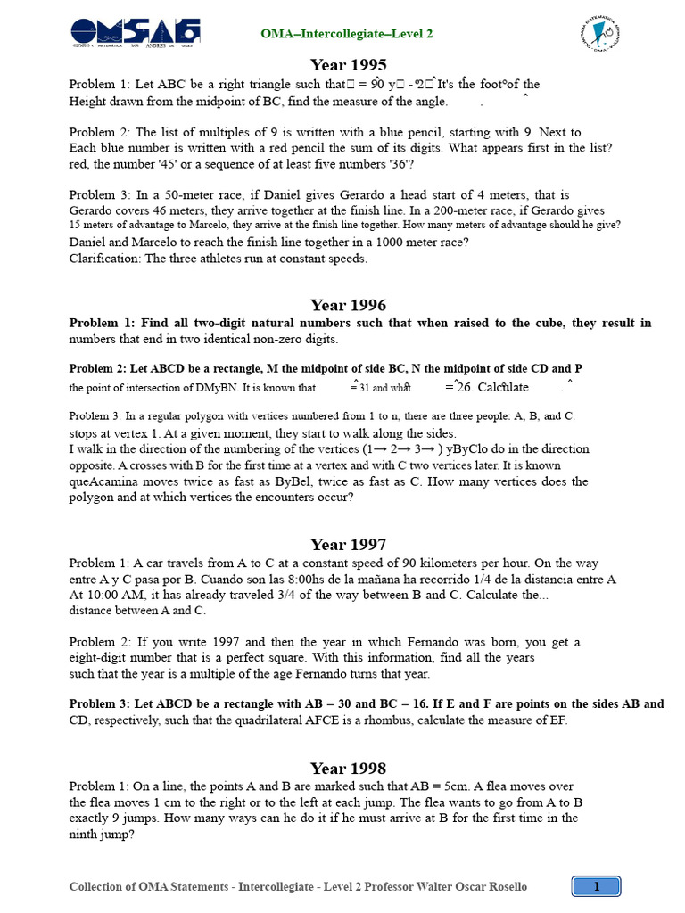 OMA Intercollegiate Level 2 Problems Compilation | PDF | Triangle ...