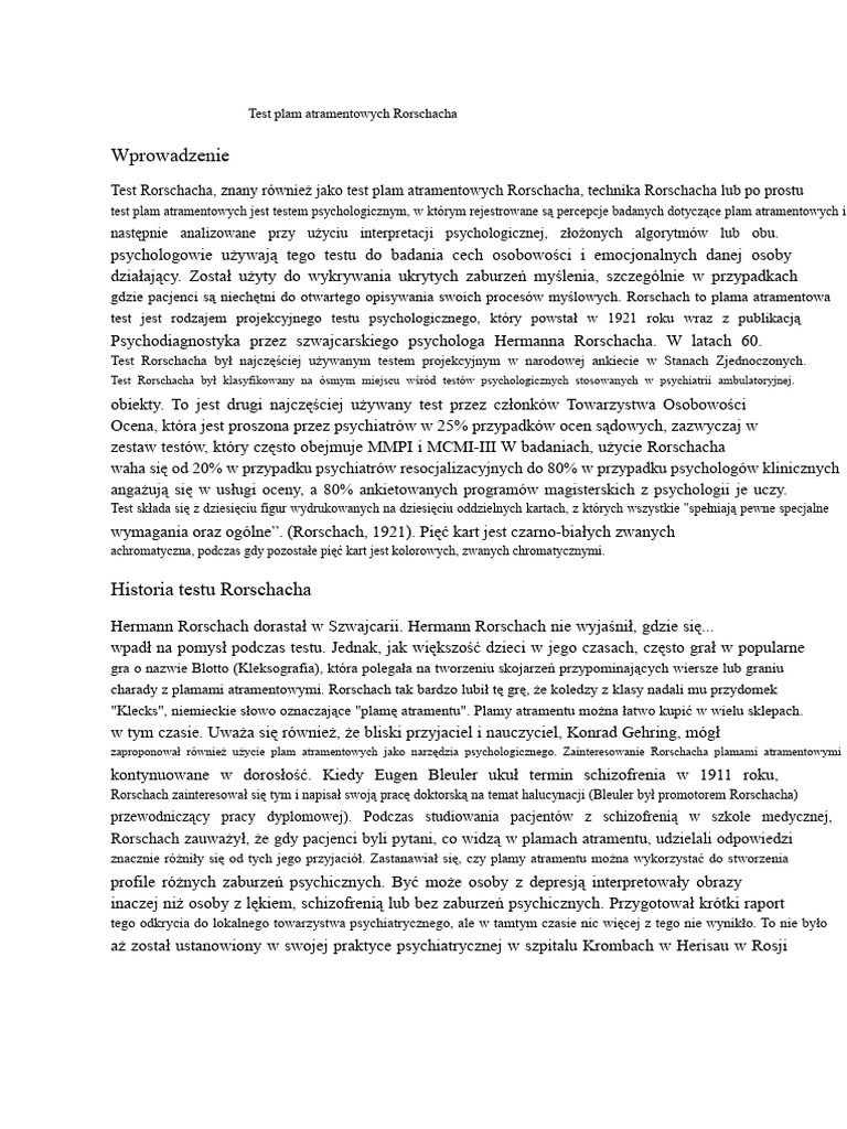 Test Plam Atramentowych Rorschacha | PDF