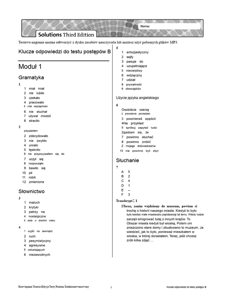 Sol3e Int Progress Test Answer Keys B PDF | PDF