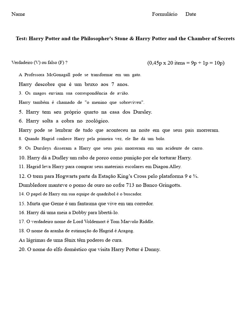 teste harry potter | PDF | Harry Potter