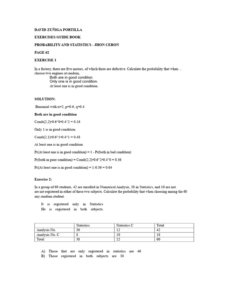 Probability and Statistics Exercise | PDF | Applied Mathematics ...