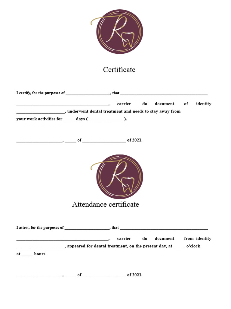 Dental Treatment Attendance Certificate | PDF
