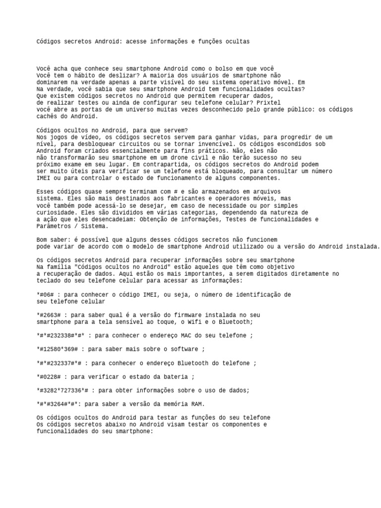 Códigos Secretos Android: Funcionalidades Ocultas | PDF | Android ...