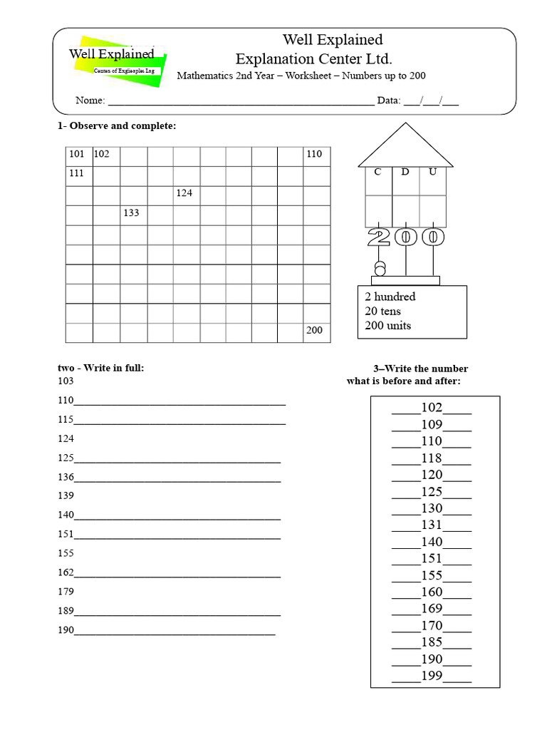 Worksheet - Numbers Up To 200 2nd Grade | PDF | Mathematics