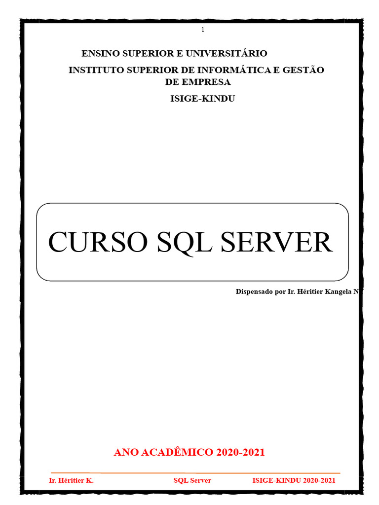 Curso de SQL Server: Conceitos e História | PDF | Microsoft SQL Server ...