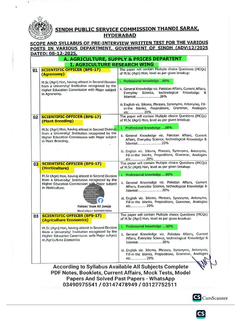 SPSC New Posts - Official Syllabus WhatsApp Group 03490975541 | PDF