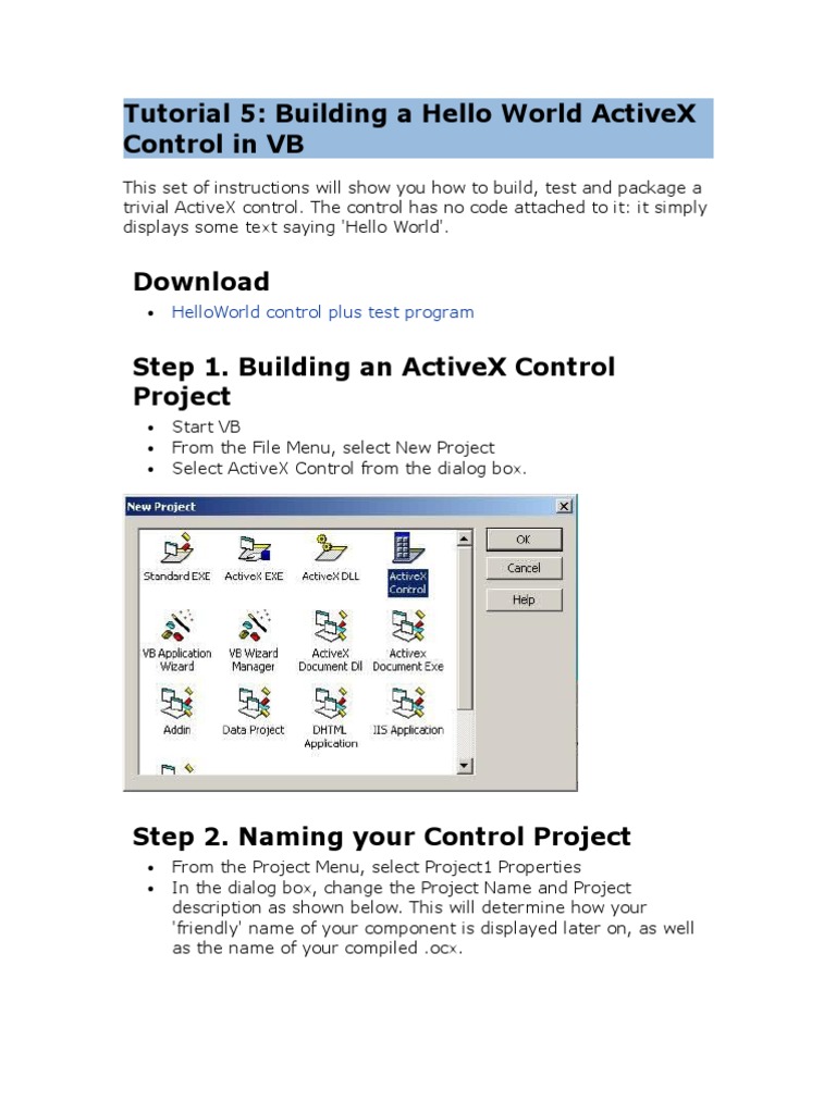 Tutorial 5: Building A Hello World Activex Control in VB: Helloworld ...