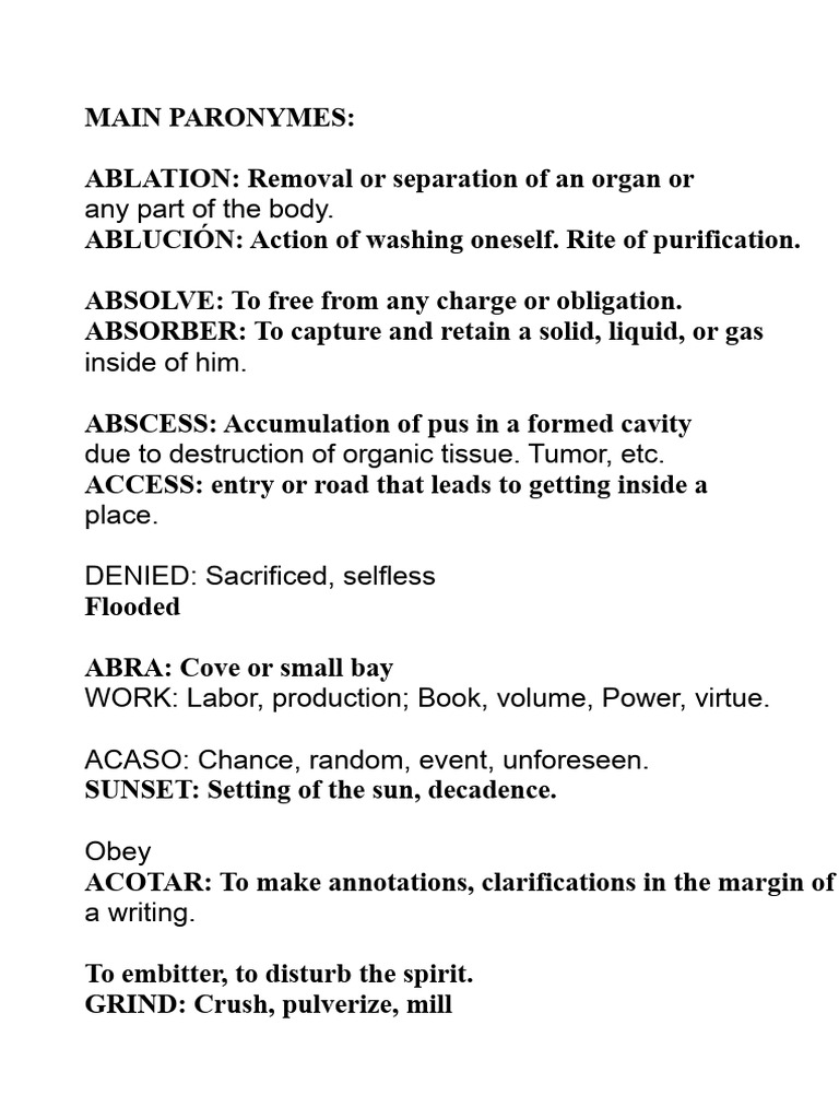 MAIN PARONYMES | PDF
