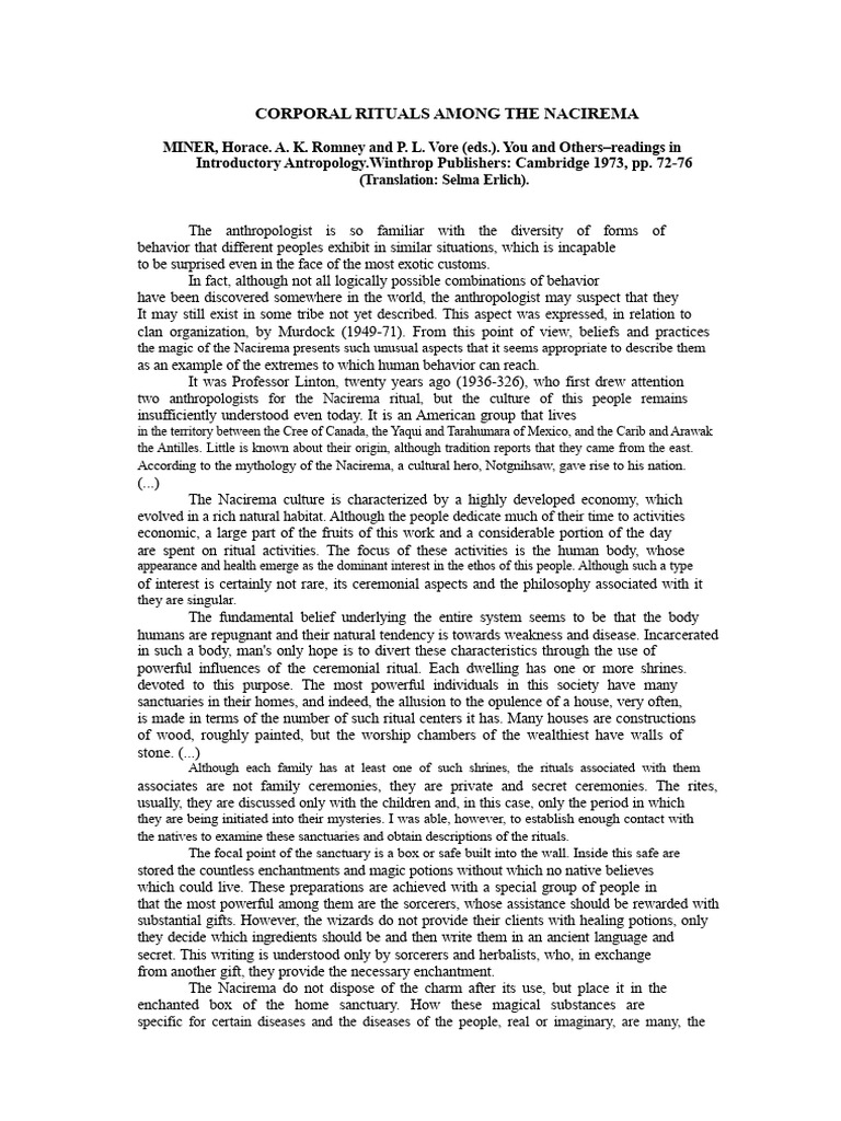 Nacirema Body Rituals Explained | PDF | Rituals | Exorcism