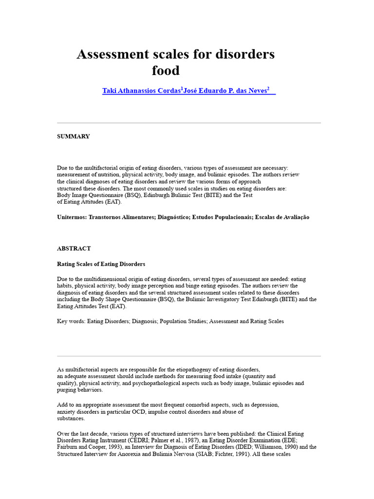 Eating Disorders Assessment Scales Guide | PDF | Anorexia Nervosa ...