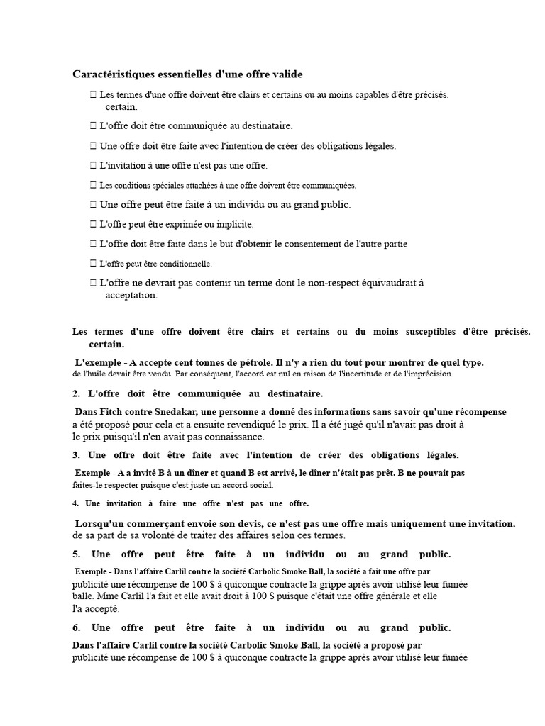 Caractéristiques d'une offre valide | PDF