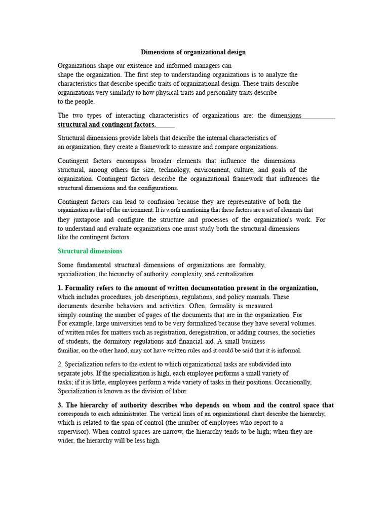 Understanding Organizational Design Dimensions | PDF | Hierarchy | Goal