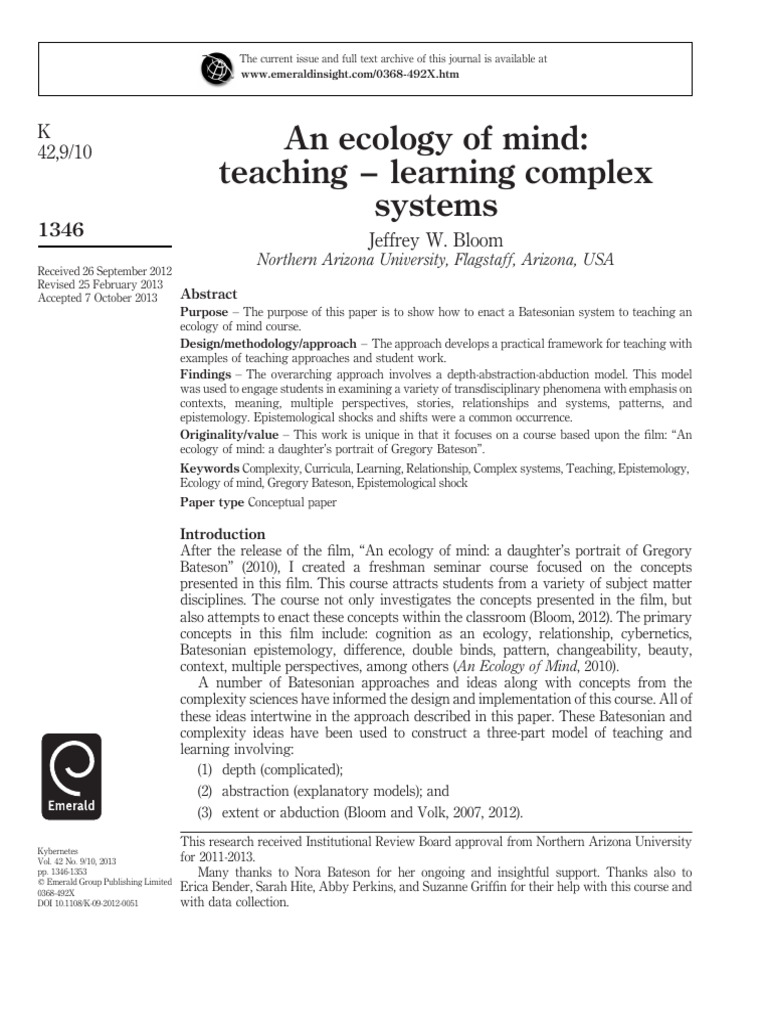 Bloom - Ecology of Mind | PDF | Mind | Epistemology