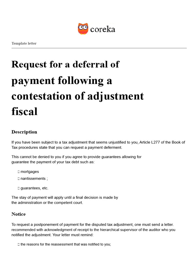 Tax Payment Deferral Request Template | PDF | Receipt | Taxes