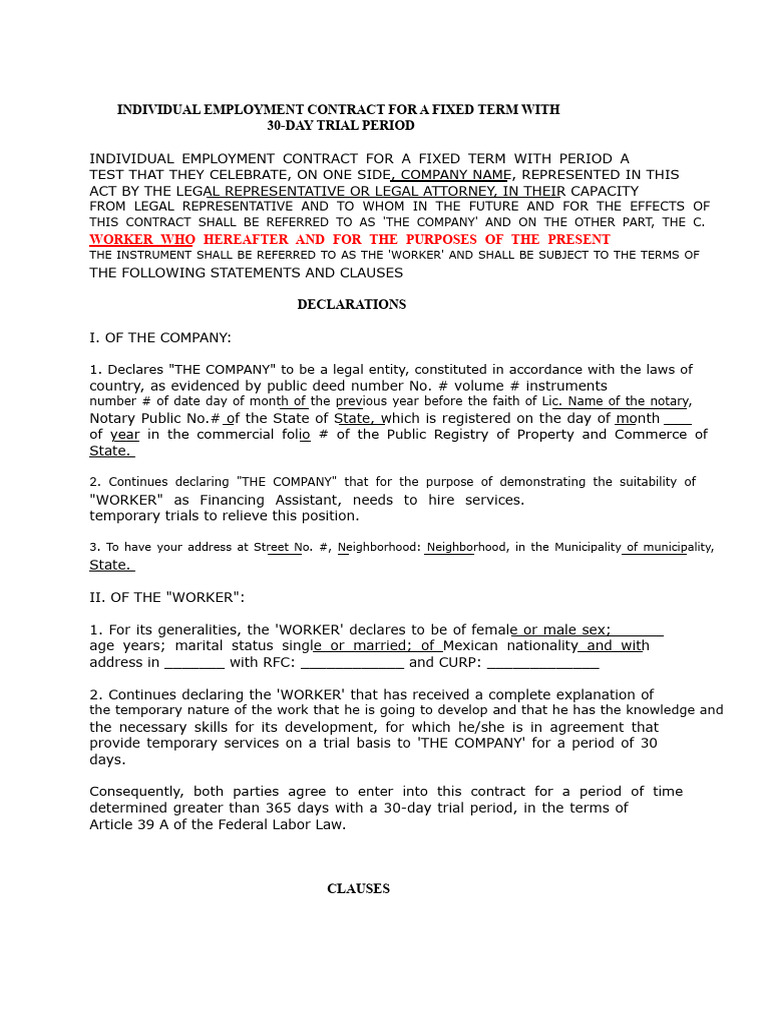 Fixed-Term Employment Contract Template | PDF | Labour Law | Per Diem