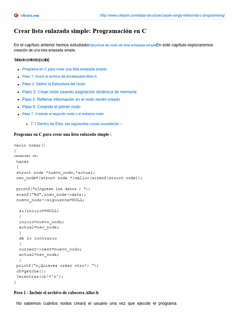 Crear lista enlazada simple en C | PDF | Software | Arquitectura de ...