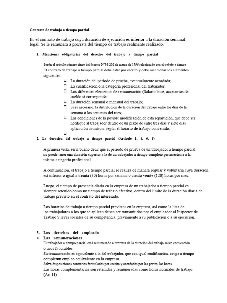 Contrato de Trabajo A Tiempo Parcial | PDF | Tiempo de trabajo | Salario