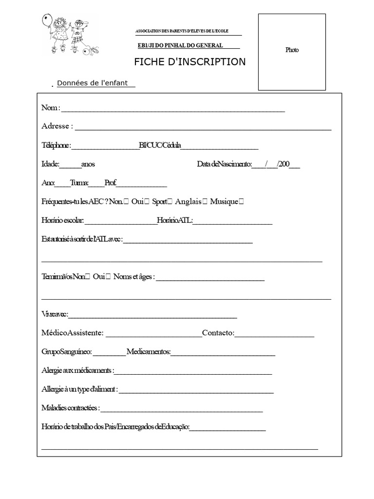 Fiche d'inscription pour l'école EB1/JI | PDF