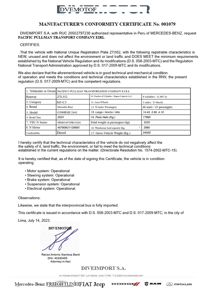Certificate Of Conformity Download