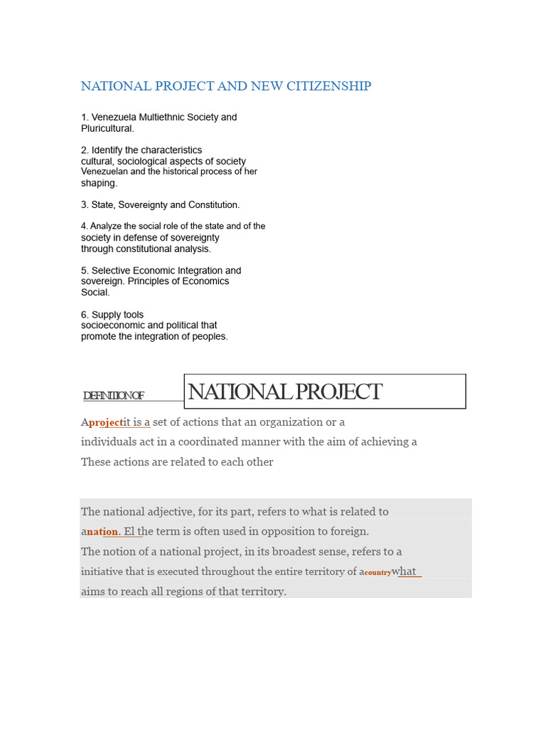 Venezuela's National Project and Citizenship | PDF | Citizenship ...