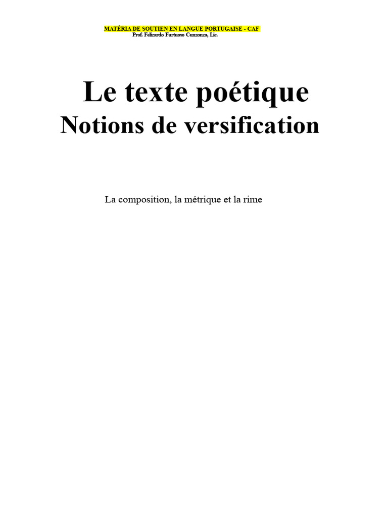 Notions de versification en poésie | PDF | Rime dans la poésie | Accent ...