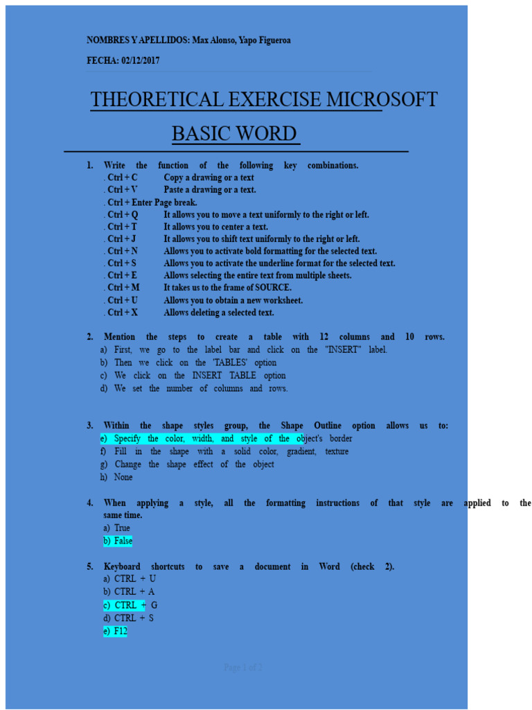 Microsoft Word Shortcuts and Table Creation | PDF | Microsoft Word | Text