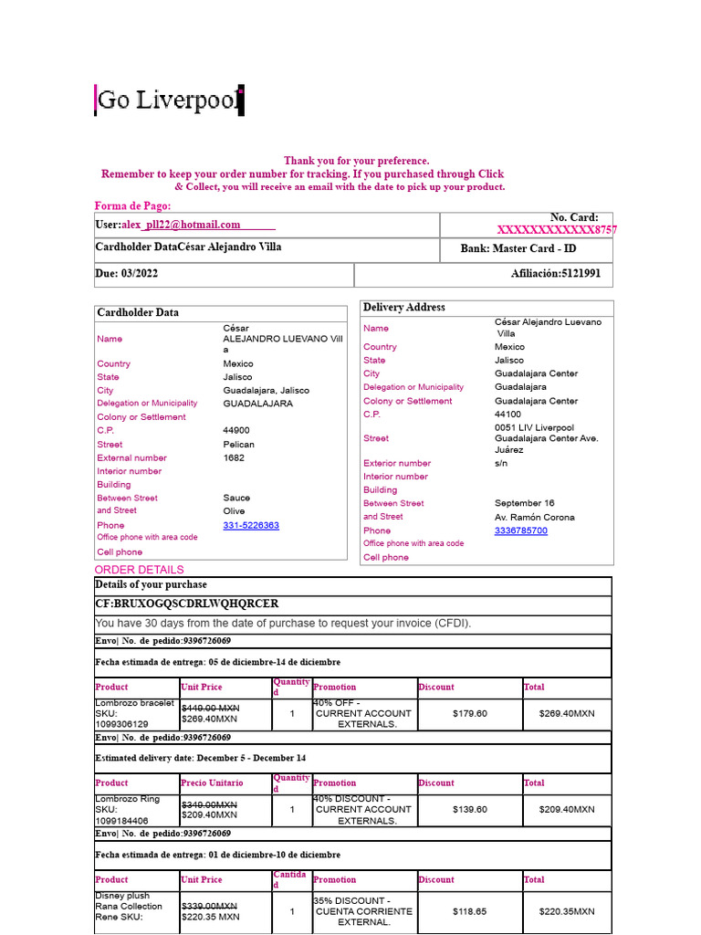 Order Confirmation and Delivery Details | PDF