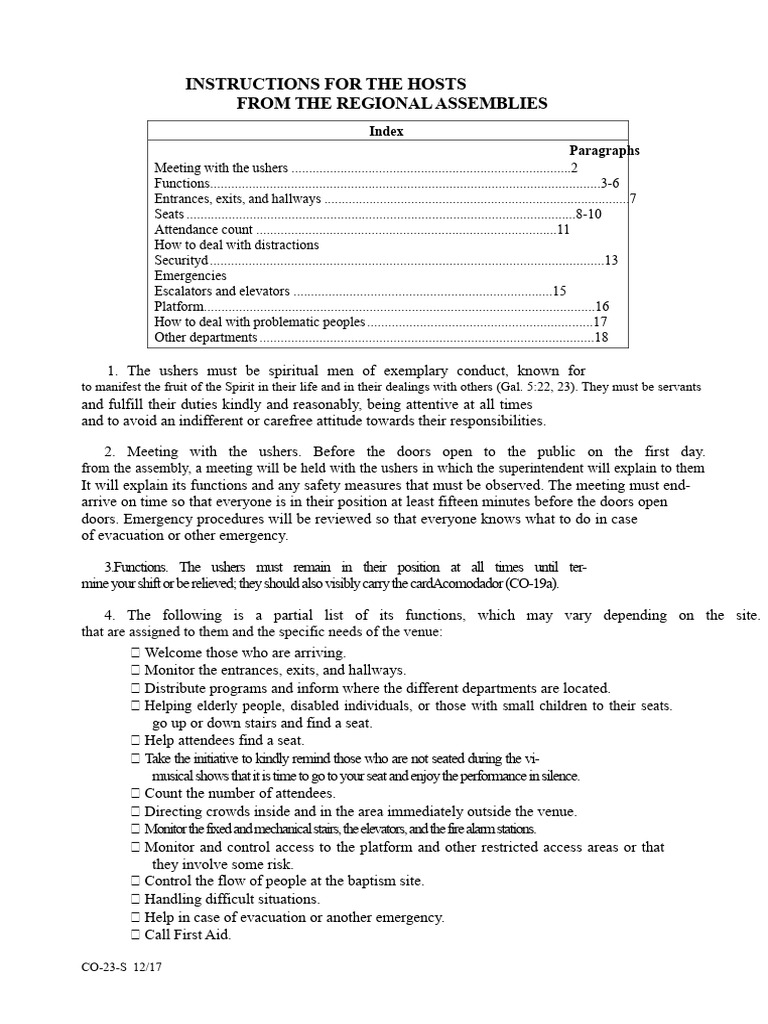 Usher Guidelines for Event Hosts | PDF | Elevator