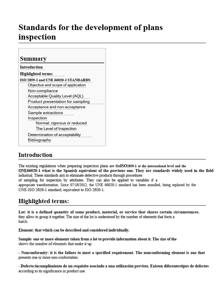 Inspection Plan Development Standards | PDF | Sampling (Statistics)
