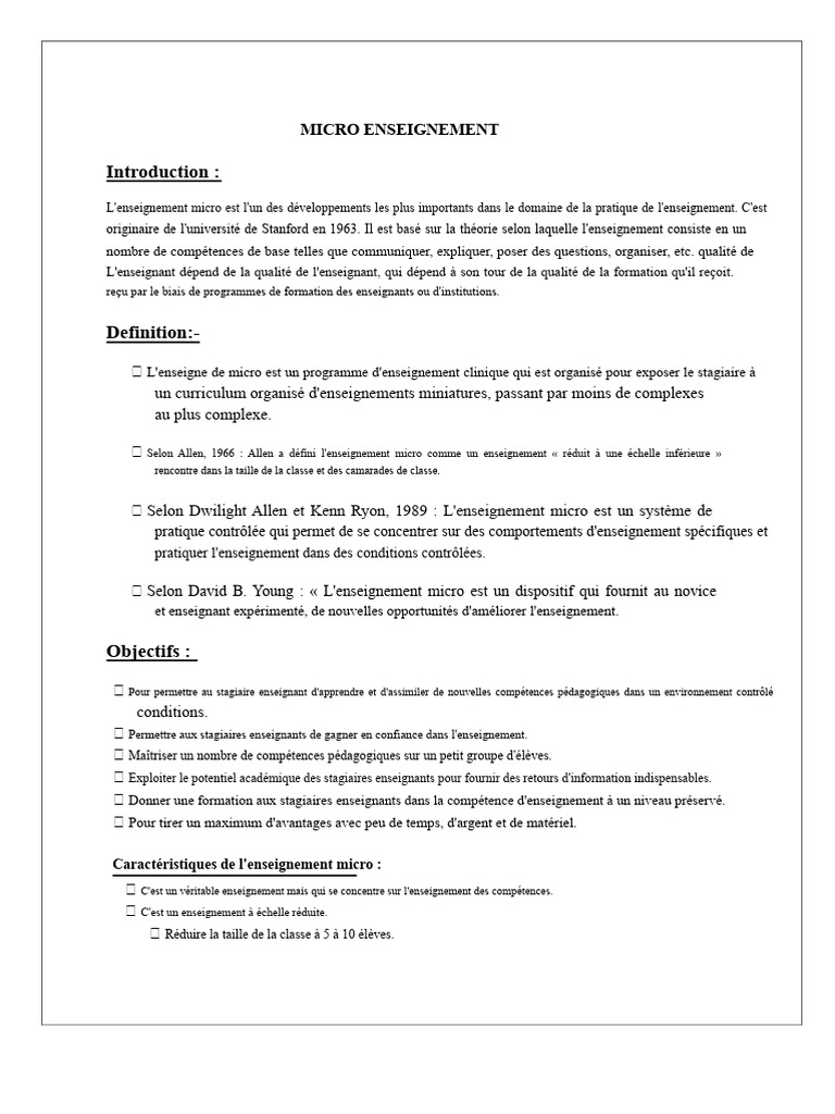 Introduction à l'enseignement micro | PDF | Pédagogie | Apprentissage