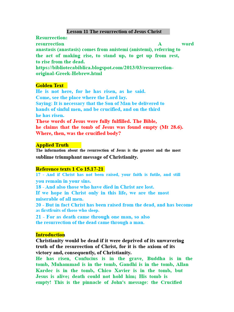 Lesson 11 The resurrection of Jesus Christ | PDF | Resurrection Of ...