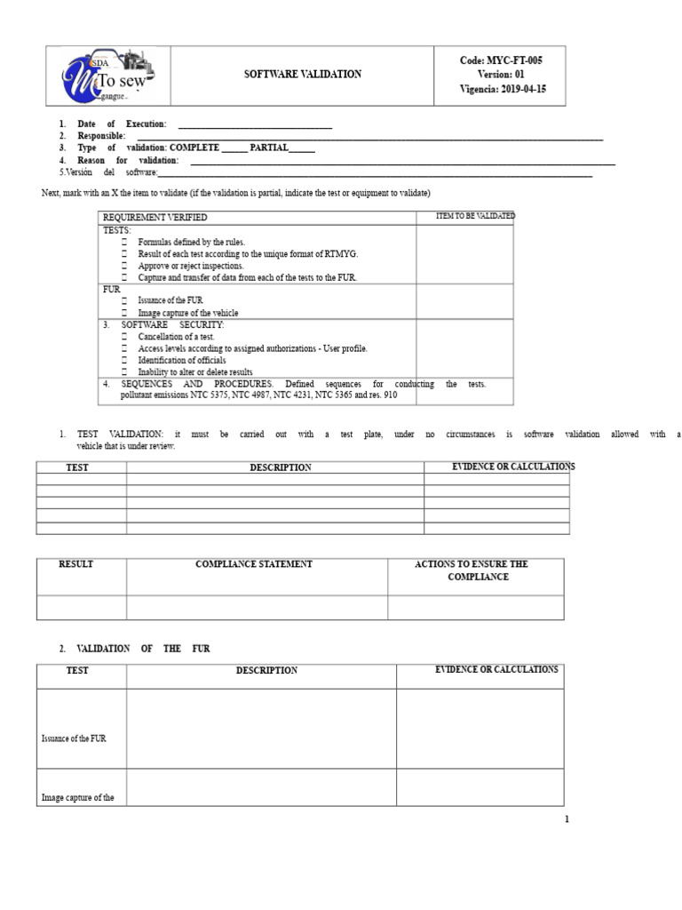 Software Validation Procedure MYC-FT-005 | PDF | Regulatory Compliance ...