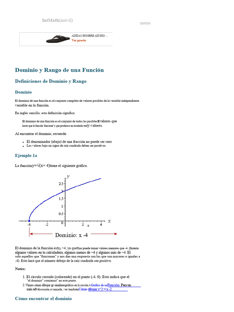 Dominio y Rango de Una Función | PDF | Función (Matemáticas) | Raíz ...