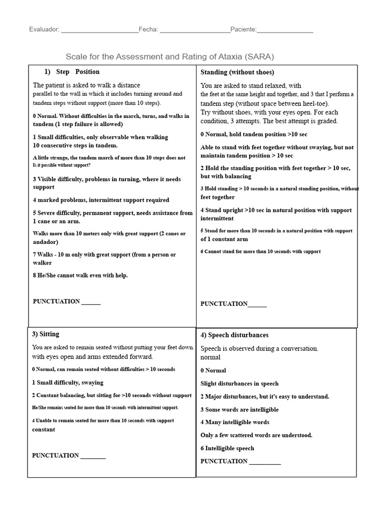 Ataxia Assessment Scale (SARA) Guide | PDF | Neurological Disorders ...