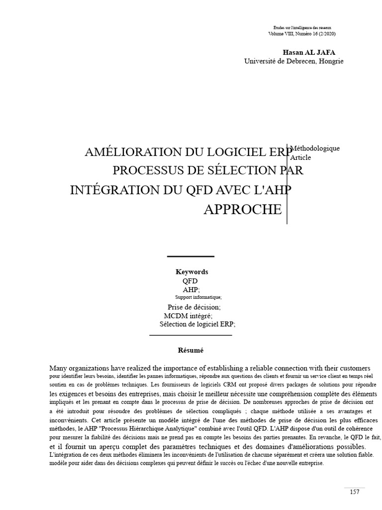 Intégration QFD et AHP pour ERP | PDF | Progiciel de gestion intégré ...