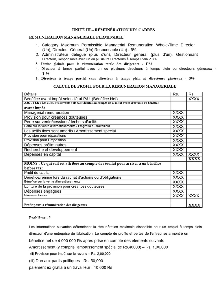 Rémunération des Cadres : Calculs et Limites | PDF | Salaires ...