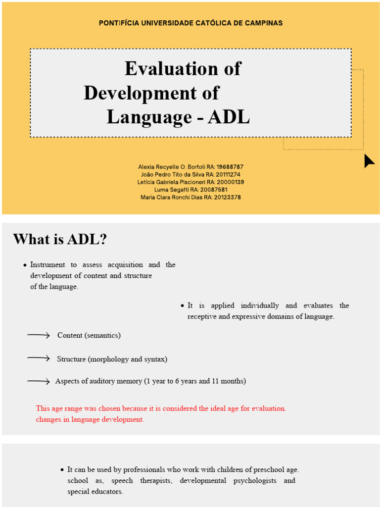 ADL: Assessing Preschool Language Skills | PDF | Language Acquisition ...