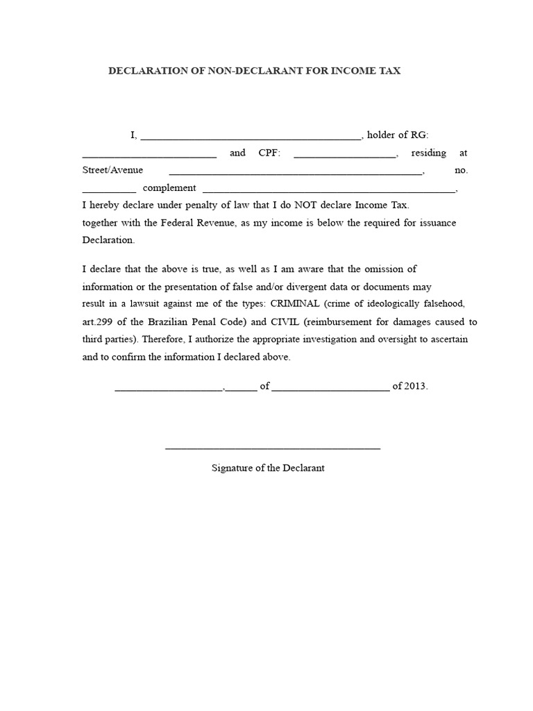 8 - Declaration of Non-Filer for Income Tax | PDF