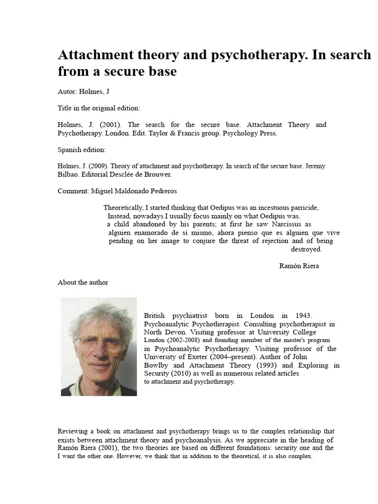 Attachment Theory in Adult Psychotherapy | PDF | Attachment Theory ...