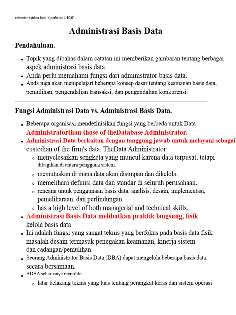 Panduan Administrasi Basis Data Lengkap | PDF