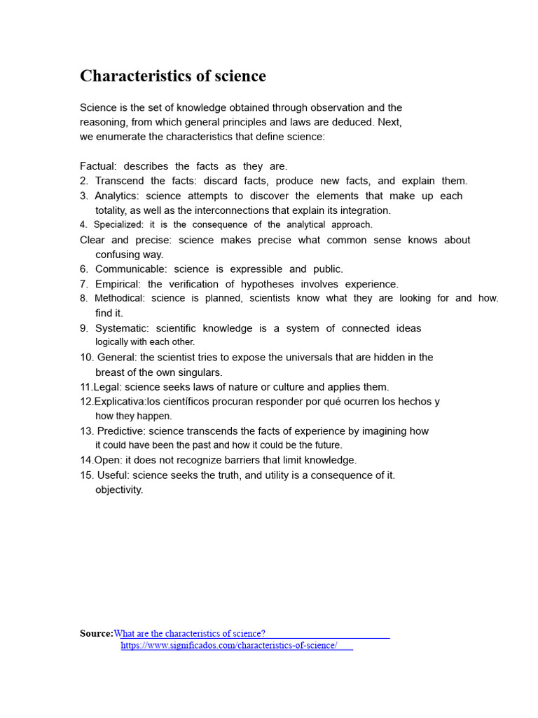 Key Characteristics of Science Explained | PDF | Science | Knowledge