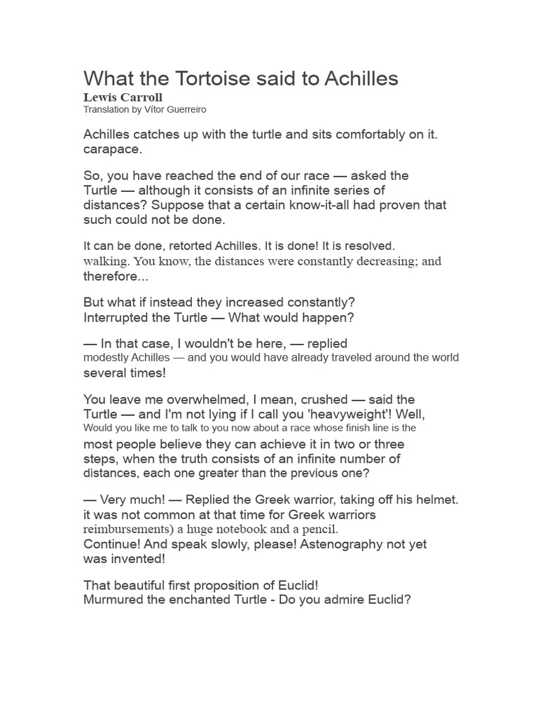Tortoise and Achilles: A Logical Dialogue | PDF | Truth | Logic