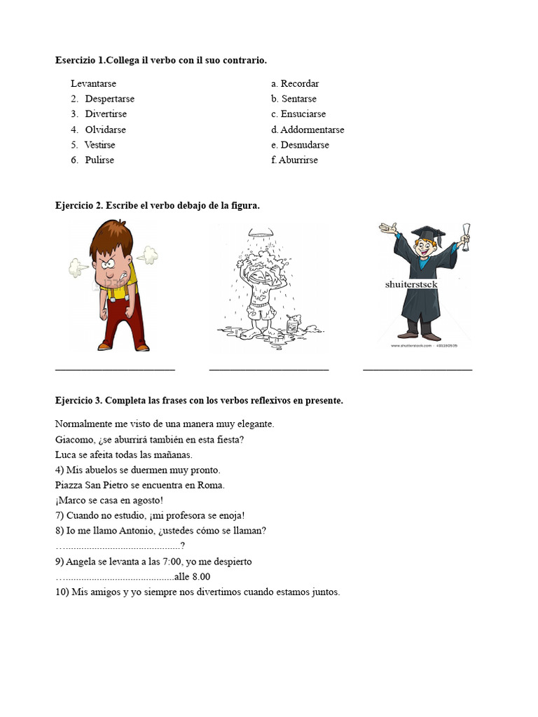 Ejercicios de Verbos Reflexivos en Español | PDF