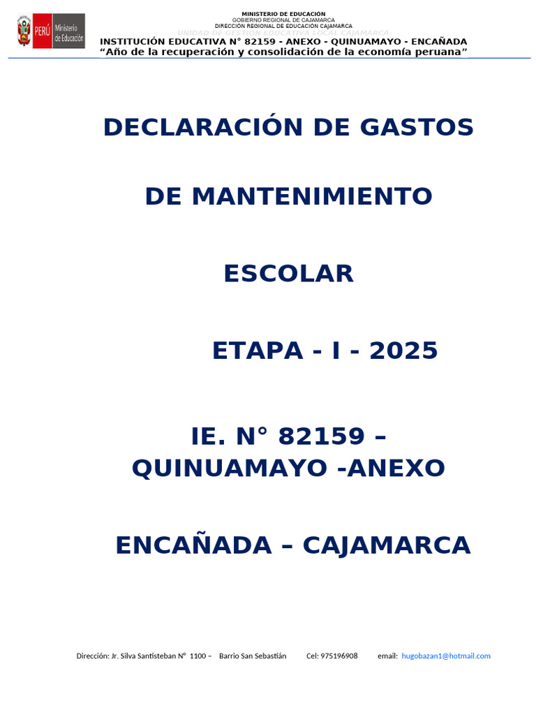 Declaración de Gastos Mantenimiento 2025 | PDF | Perú