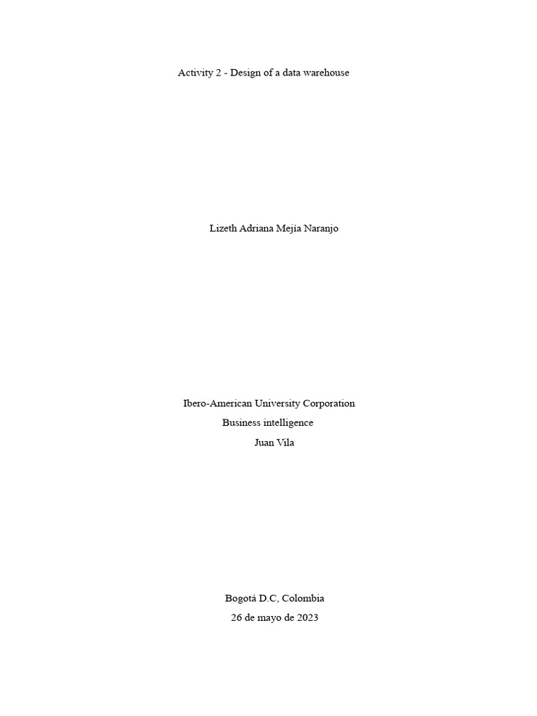 Activity 2 - Design of a data warehouse | PDF | Data Warehouse | Computing